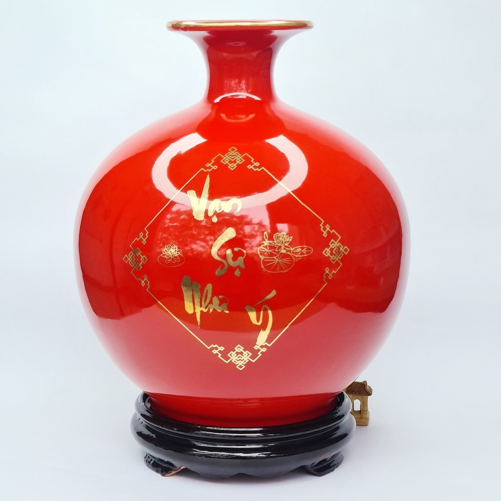 Bình Hút Lộc Vạn Sự Như Ý Vẽ Vàng - Gốm Sứ Bát Tràng - Phúc Lộc Viên Minh