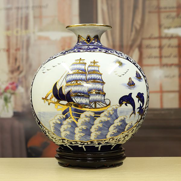Bình Hút Tài Lộc Thuận Buồm Xuôi Gió Vẽ Vàng 24k - Gốm Sứ Bát Tràng - Phúc Lộc Viên Minh
