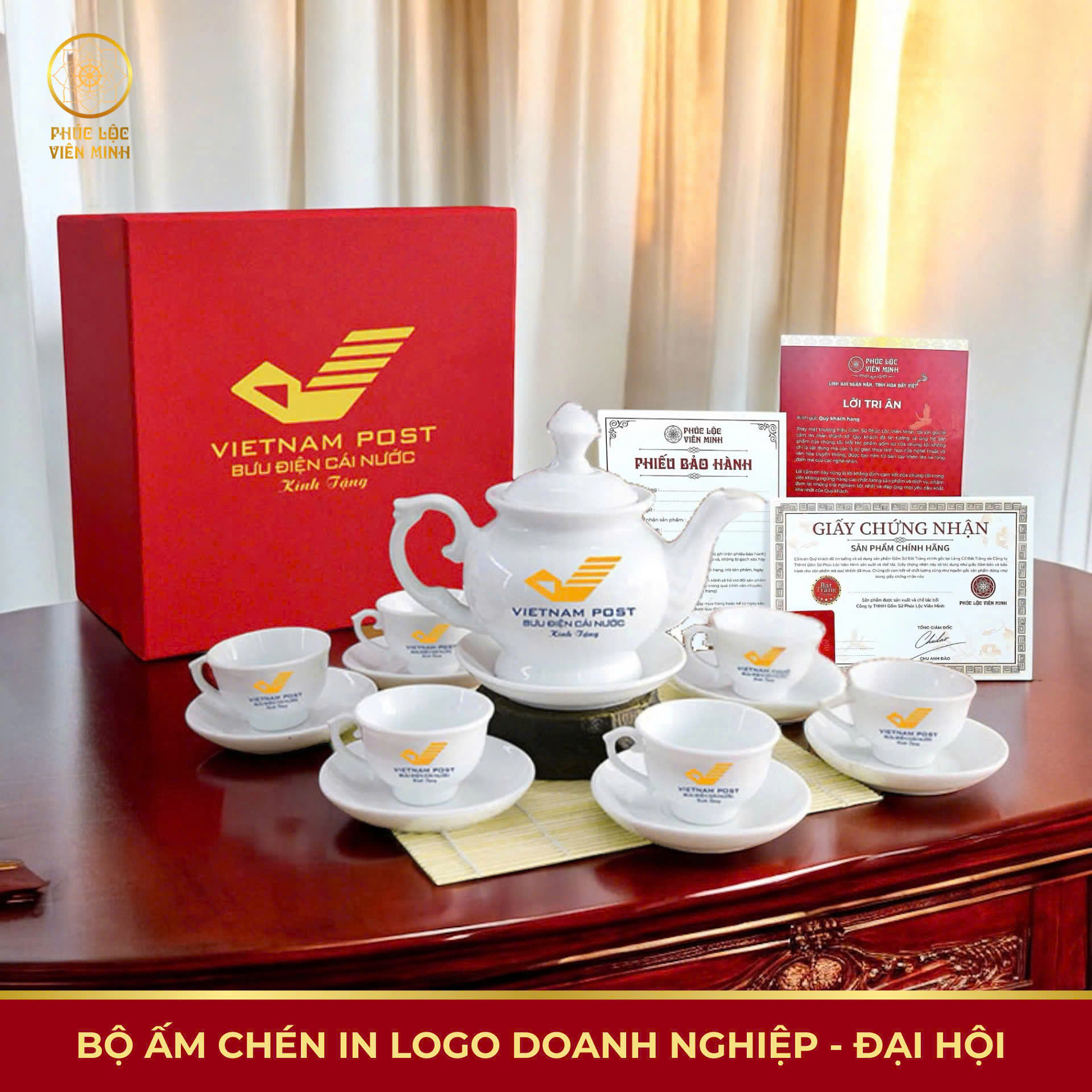 Bộ Ấm Chén Gốm Sứ In Logo - Gốm Sứ Bát Tràng