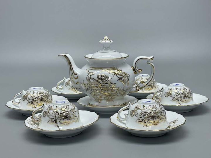 Bộ Ấm Chén Hoa Cúc Đắp Nổi Gốm Sứ Cao Cấp Bát Tràng