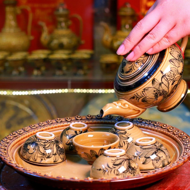 Bộ Ấm Chén Men Hoàng Thổ - Gốm Sứ Bát Tràng - Phúc Lộc Viên Minh