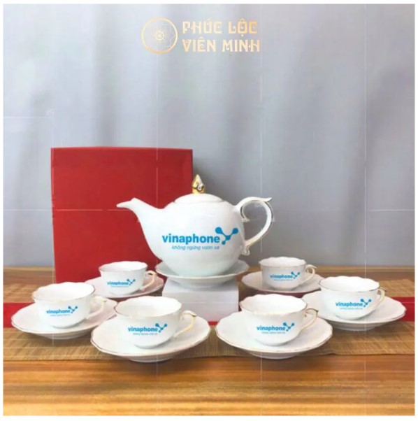 Bộ Ấm Chén Qùa Tặng In Logo Vinaphone