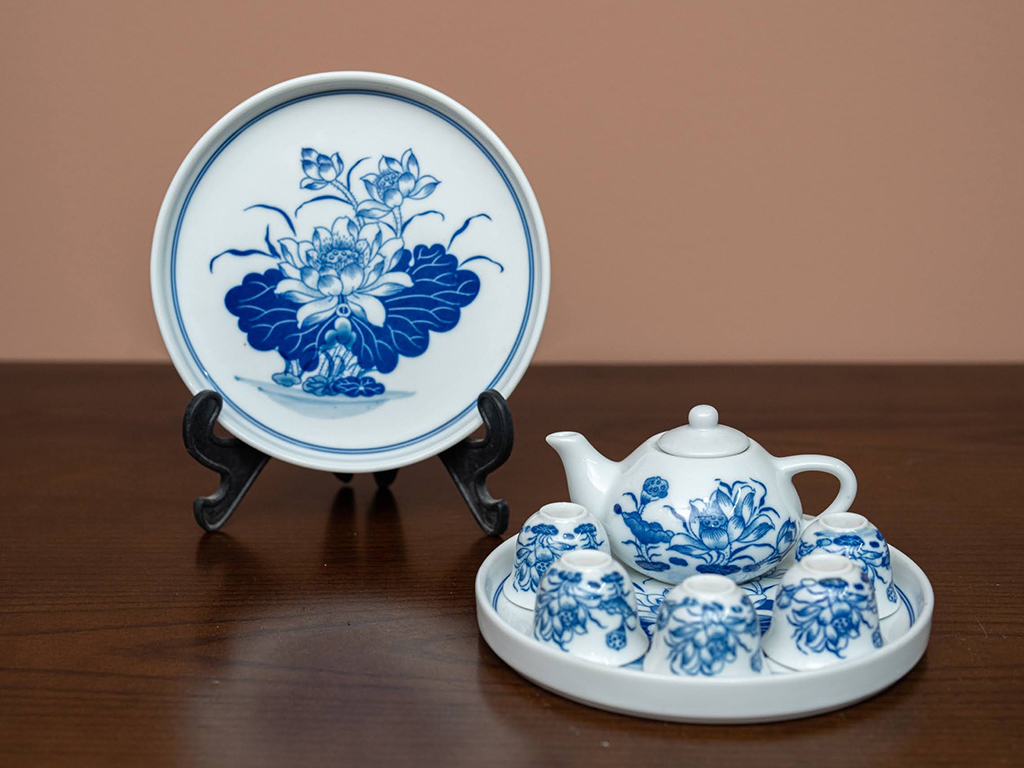 Bộ Ấm Chén Thờ Cúng Vạn Phúc Trường An 5 Chén - Gốm Sứ Bát Tràng - Phúc Lộc Viên Minh