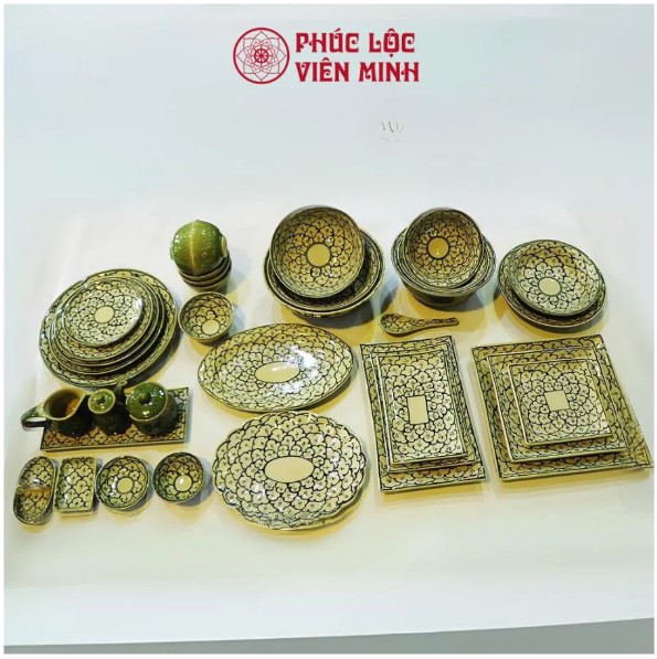 Bộ Bát Đĩa Bát Tràng Hoa Văn Gốm Sứ Cao Cấp