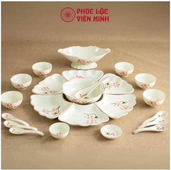 Bộ Bát Đĩa Gốm Sứ Bát Tràng Gốm Sứ Phúc Lộc Viên Minh