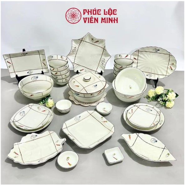 Bộ Bát Đĩa Gốm Sứ Bát Tràng Họa Tiêt Đơn Giản Cao Cấp