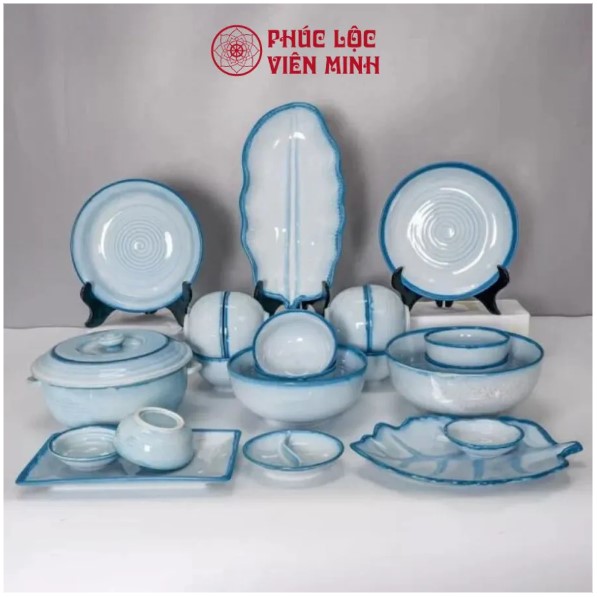 Bộ Bát Đĩa Gốm Sứ Bát Tràng Màu Xanh Ngọc Gốm Sứ Cao Cấp