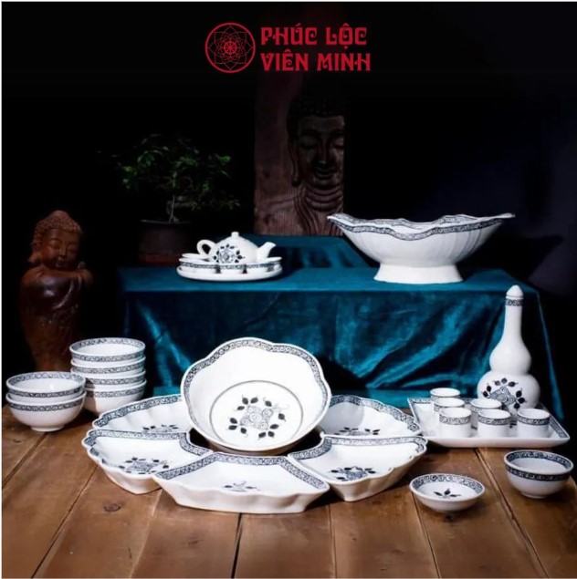 Bộ Bát Đĩa Gốm Sứ Bát Tràng Men Bóng Cao Cấp