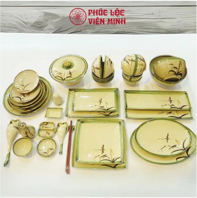 Bộ Bát Đĩa Gốm Sứ Cao Cấp Họa Tiết Cây Cối
