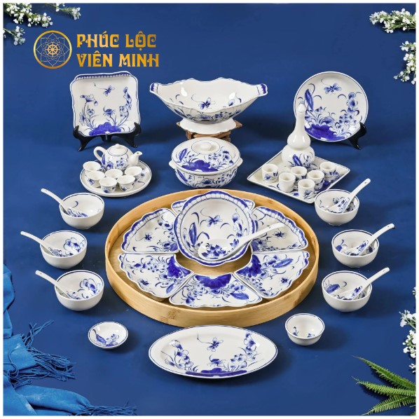 Bộ Bát Đĩa Gốm Sứ Gốm Sứ Bát Tràng Cao Cấp