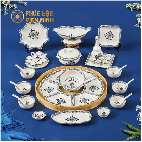 Bộ Bát Đĩa Hoa Mặt Trời Gốm Sứ Bát Tràng Cao Cấp