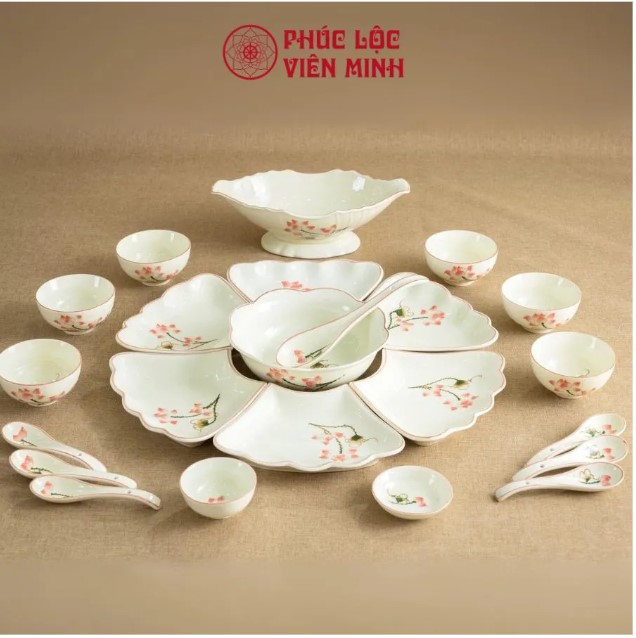 Bộ Bát Đĩa Hoa Mặt Trời Gốm Sứ Cao Cấp