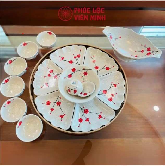 Bộ Bát Đĩa Hoa Mặt Trời Men Tiêu Gốm Sứ Cao Cấp
