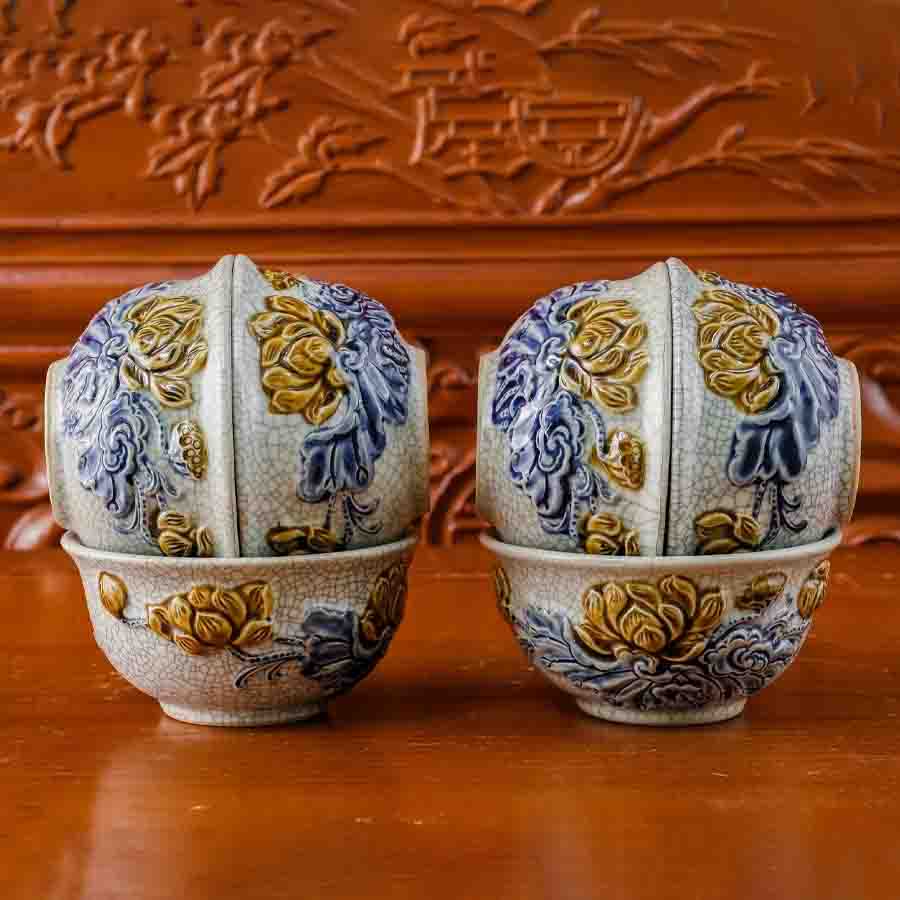 Bộ Bát Thờ Men Rạn Bát Tràng - Gốm Sứ Phúc Lộc Viên Minh