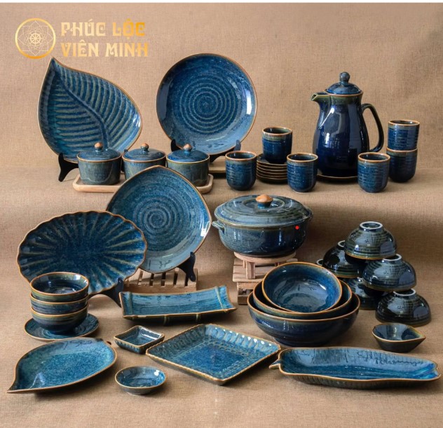 Bộ Đồ Ăn Men Hỏa Biến Xanh Lam Gốm Sứ Cao Cấp