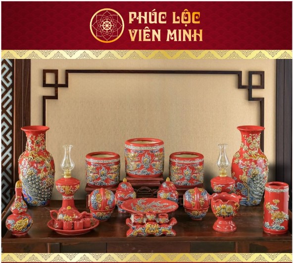 Bộ Đồ Thờ Men Đỏ Gốm Sứ Bát Tràng