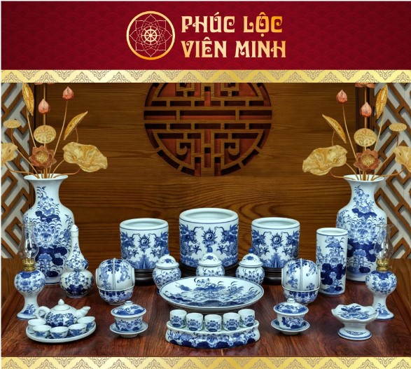 Bộ Đồ Thờ Men Dong Cao Cấp Gốm Sứ Bát Tràng