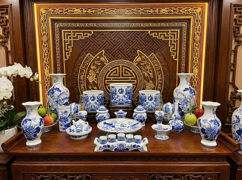 Chi tiết vẽ tay tinh xảo trên men lam