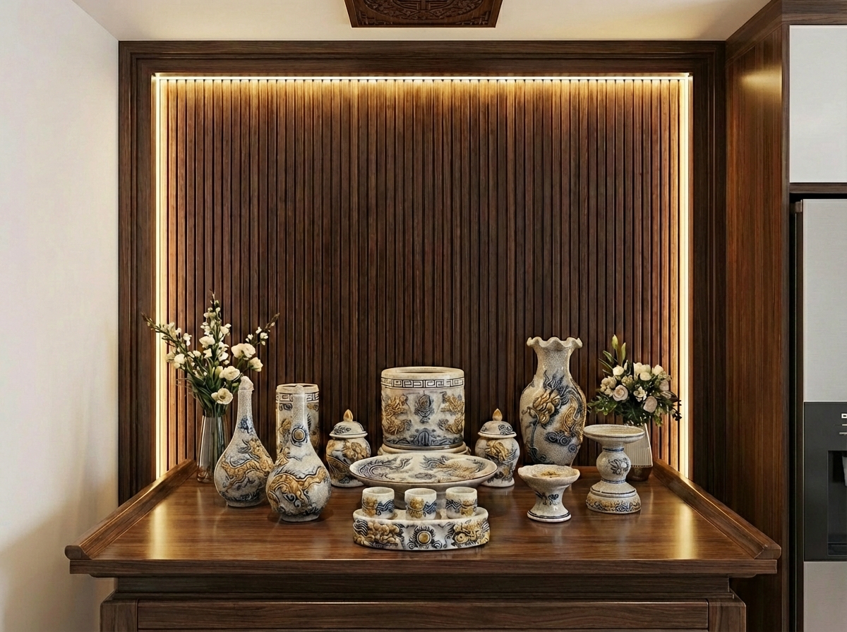 bộ đồ thờ men rạn cho bàn thờ gia tiên