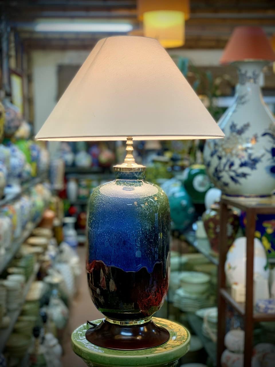 Đèn Ngủ Bàn Gốm Sứ Men Hỏa Biến Cao Cấp