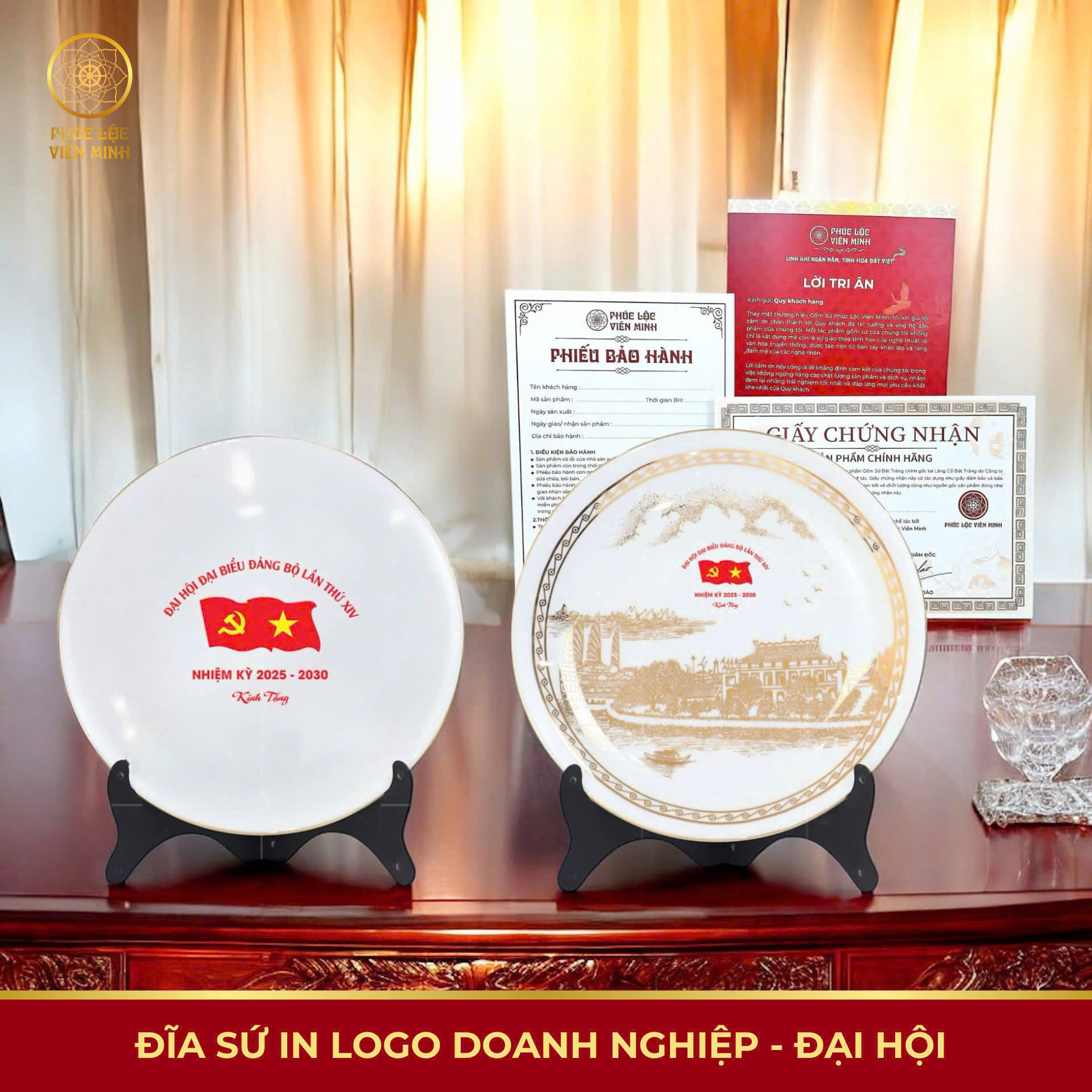 Đĩa Cảnh Gốm Sứ In Logo - Gốm Sứ Phúc Lộc Viên Minh