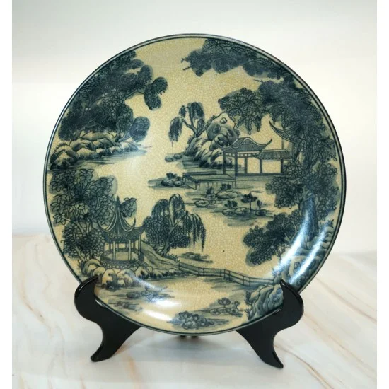 Đĩa Trang Trí Gốm Sứ Bát Tràng Họa Tiết Sơn Thủy Hữu Tình