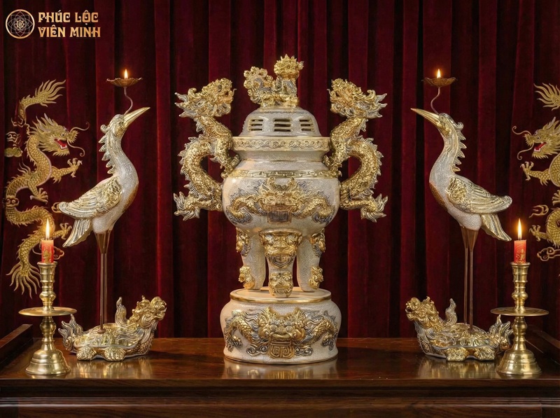 bộ tam sự men rạn vẽ vàng 24K sang trọng