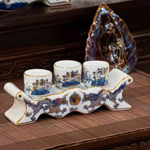 Kỷ Ngai 3 Chén Thờ Hoa Sen - Gốm Sứ Bát Tràng Cao Cấp - Phúc Lộc Viên Minh