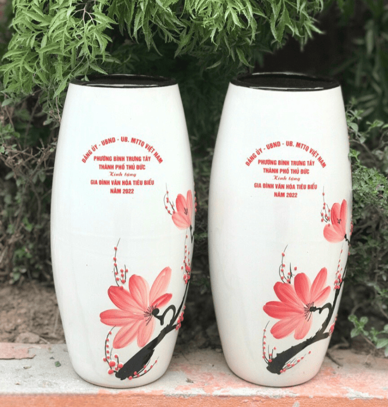 Lọ Hoa Gốm Sứ In Logo - Phúc Lộc Viên Minh