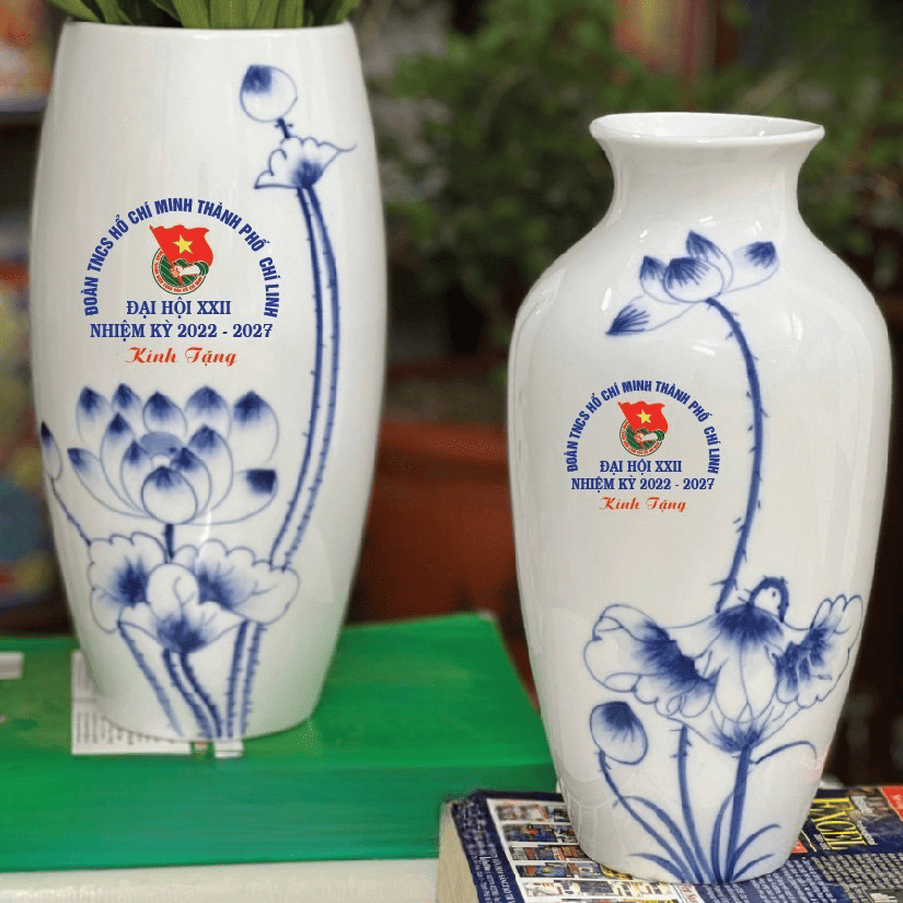 Lọ Hoa Quà Tặng In Logo Gốm Sứ Bát Tràng - Phúc Lộc Viên Minh