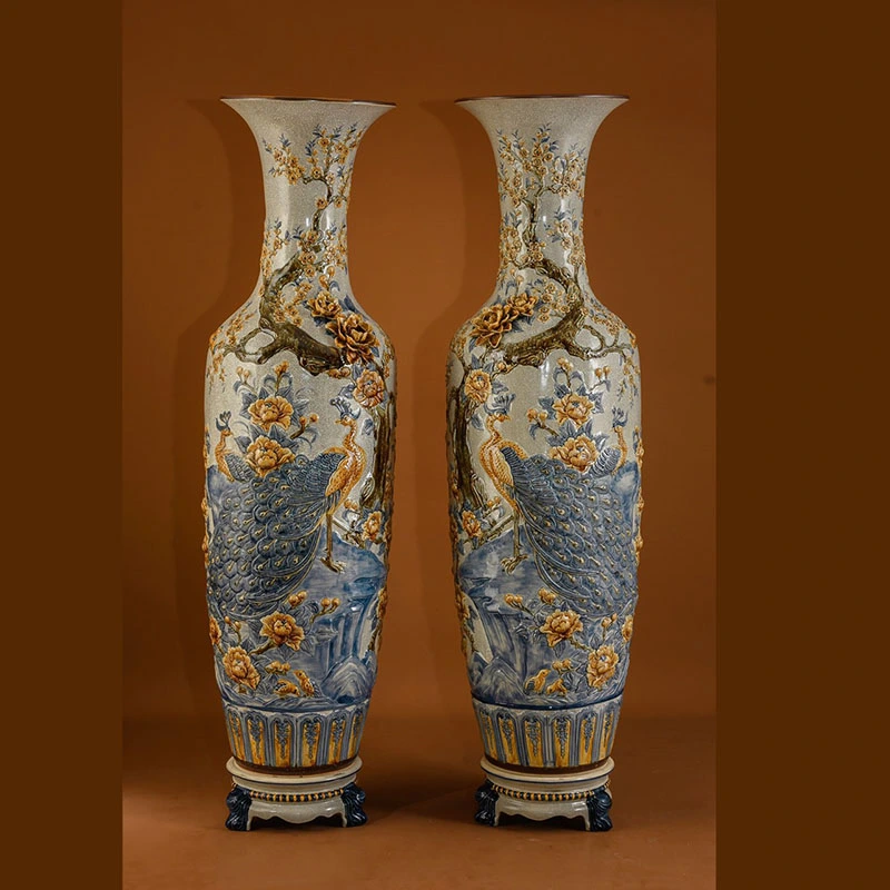 Lục Bình Gốm Sứ Bát Tràng - Men rạn đắp nổi