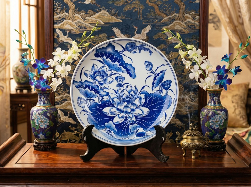 Mâm bồng họa tiết sen men lam