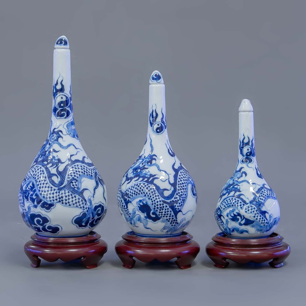 Nậm Rượu Men Lam Hoạ Tiết Rồng - Gốm Sứ Bát Tràng - Phúc Lộc Viên Minh