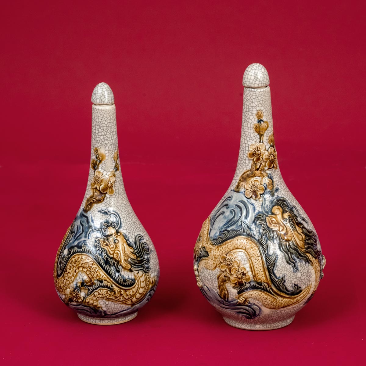 Nậm Rượu Rồng Men Rạn Đắp Nổi Bát Tràng - Gốm Sứ Phúc Lộc Viên Minh