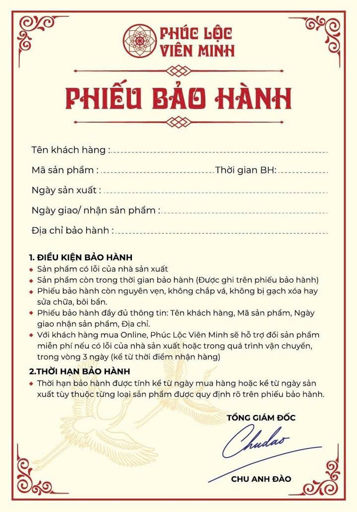 Phiếu Bảo Hành - Gốm Sứ Phúc Lộc Viên Minh