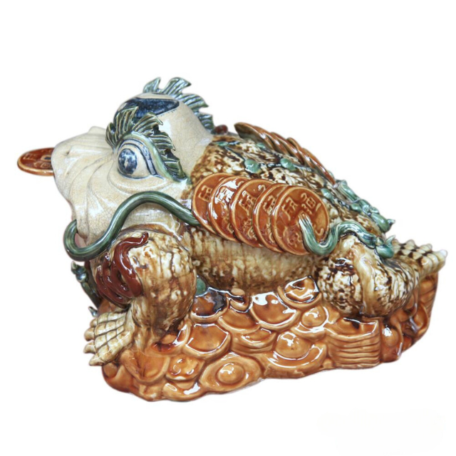 Tượng Cóc 3 Chân Ngậm Tiền Vàng - Gốm Sứ Bát Tràng - Phúc Lộc Viên Minh