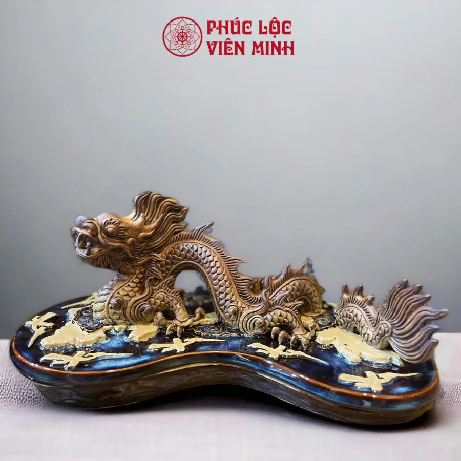 Tượng Rồng Hỏa Biến Kết Hợp Mộc Cao Cấp Gốm Sứ Bát Tràng - Phúc Lộc Viên Minh