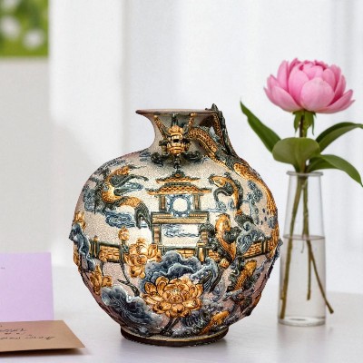 Bình hút lộc men rạn đắp nổi - Phúc Lộc Viên Minh