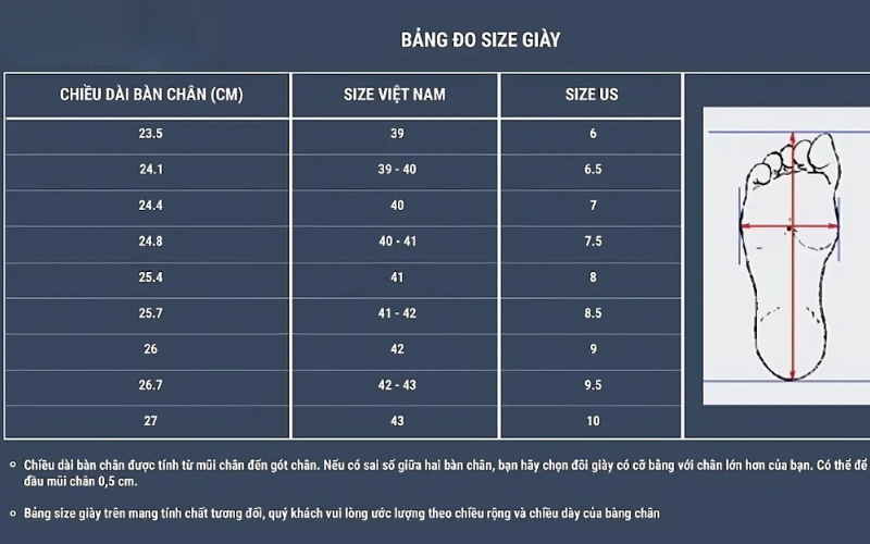 Bảng size giày Hàn Quốc với Việt Nam và cách quy đổi chuẩn nhất