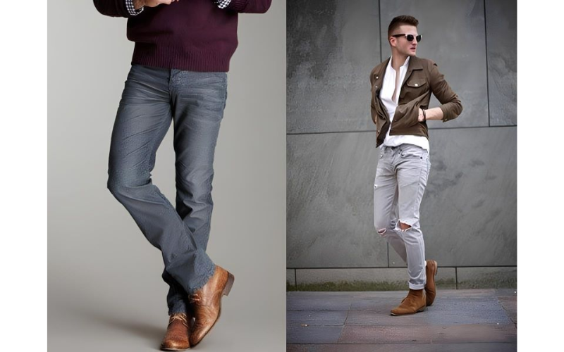Giày tây không dây với quần jean xám slim-fit