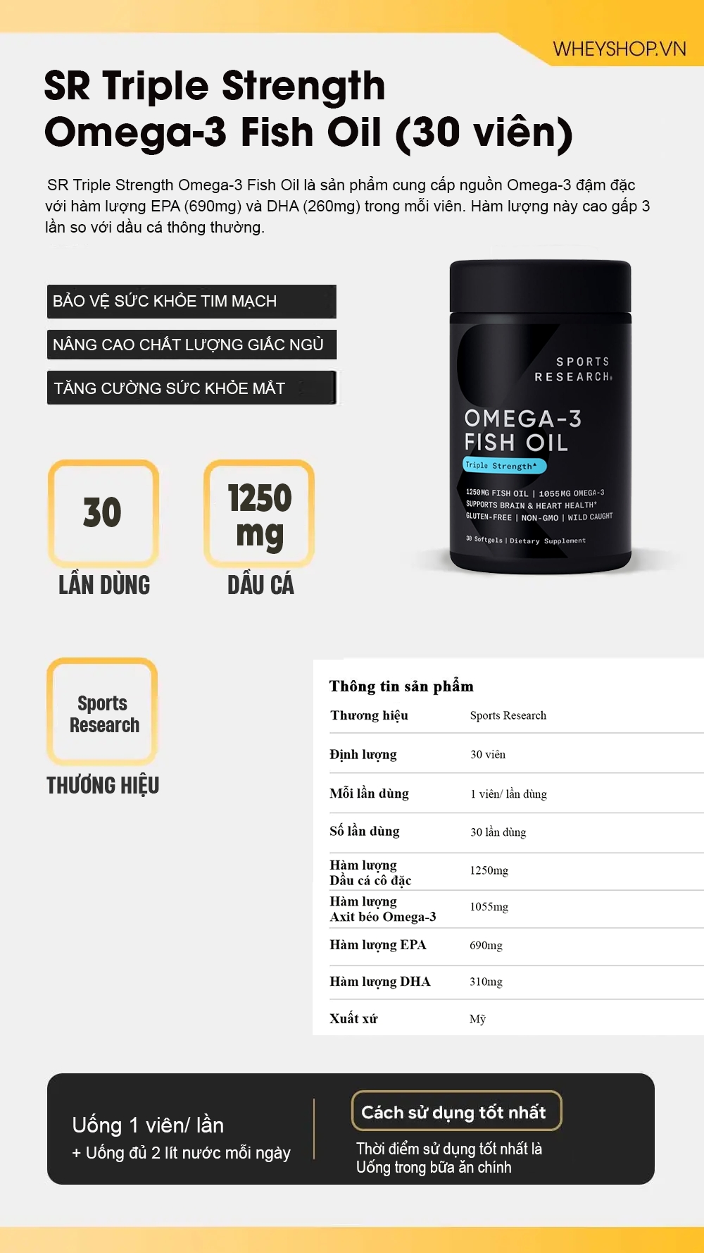 SR Triple Strength Omega-3 Fish Oil (30 viên)