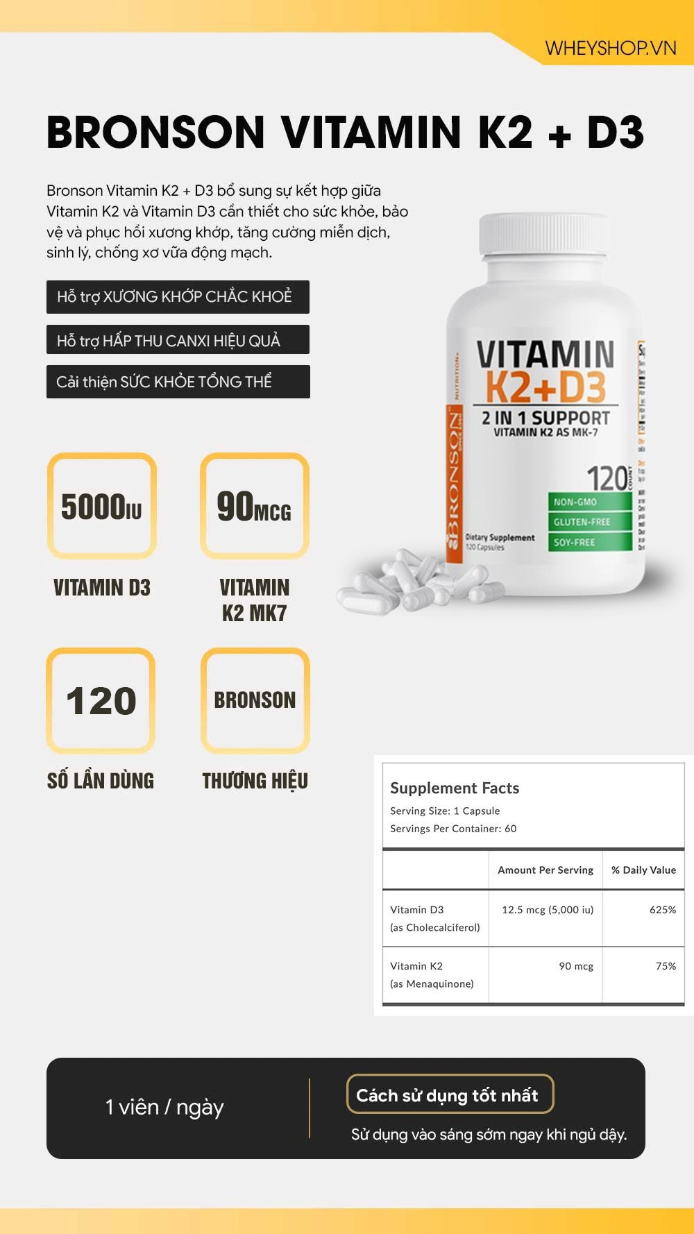 Bronson Vitamin K2 + D3 (120 viên)