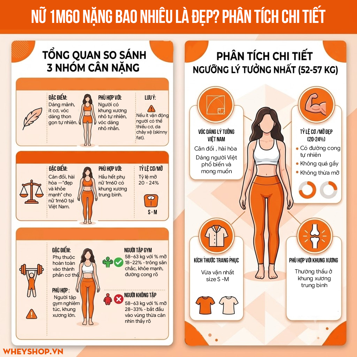 Cao 1m60 nặng bao nhiêu là chuẩn đẹp? Phân tích Nam & Nữ – WheyShop