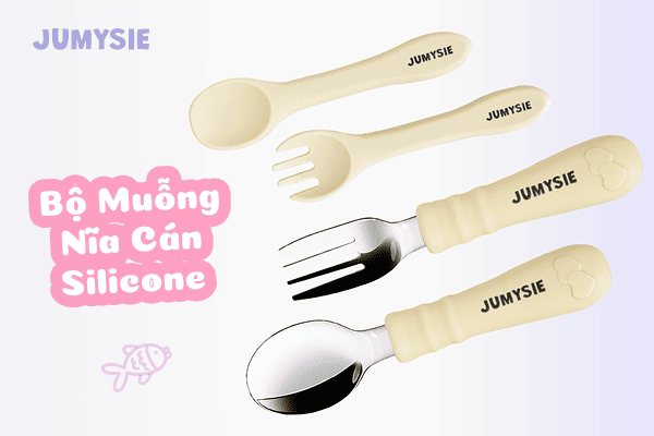 Bộ muỗng nĩa cán silicone nhà Jumysie