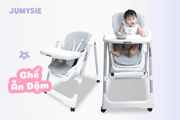 Ghế ăn dặm bằng nhựa nhẹ, dễ di chuyển, phù hợp với bé từ 6 tháng tuổi.