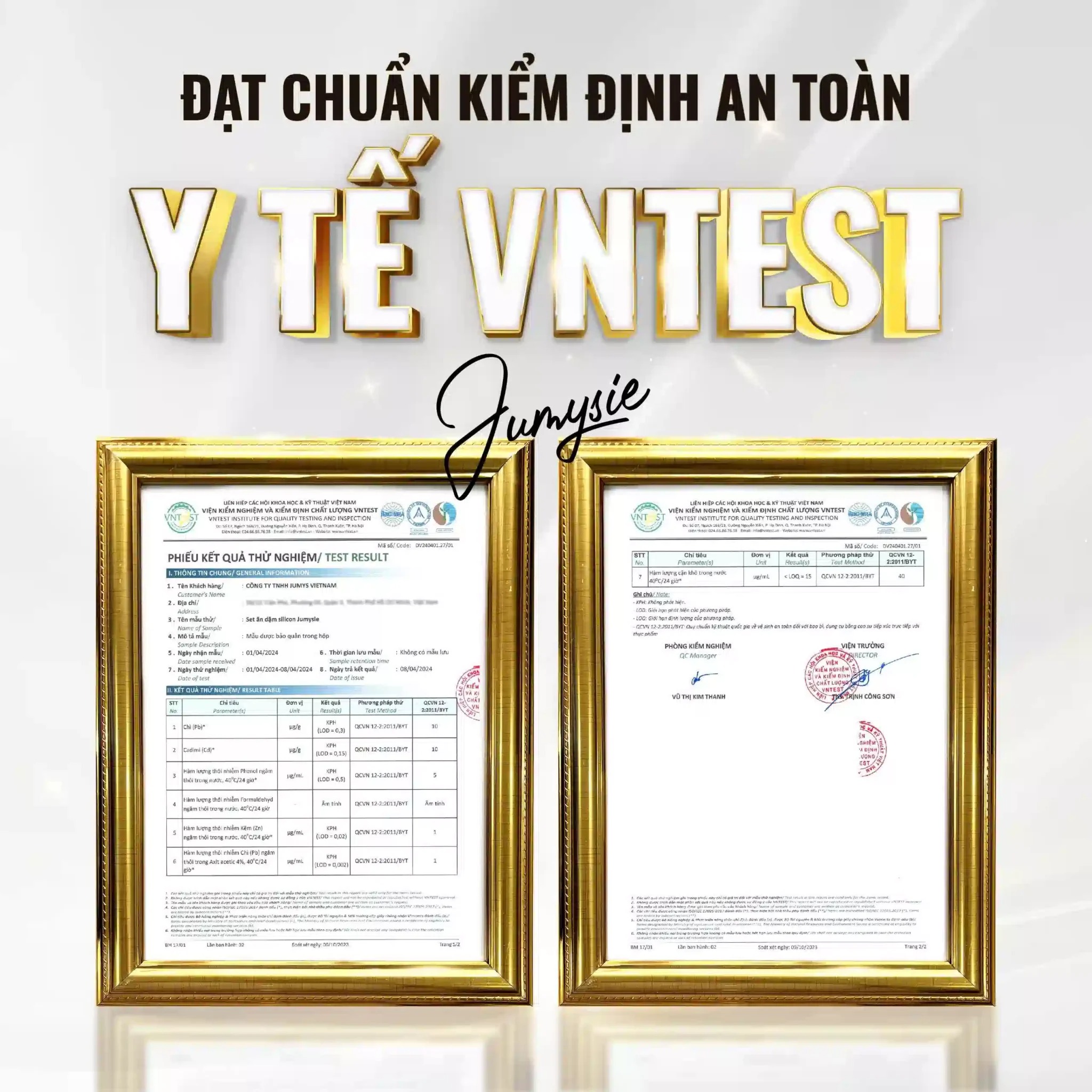 Giấy chứng nhận đạt chuẩn kiểm định an toàn y tế VNTEST