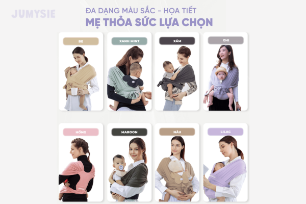 Jumysie cung cấp đa dạng màu sắc các sản phẩm địu vải cho bé sơ sinh