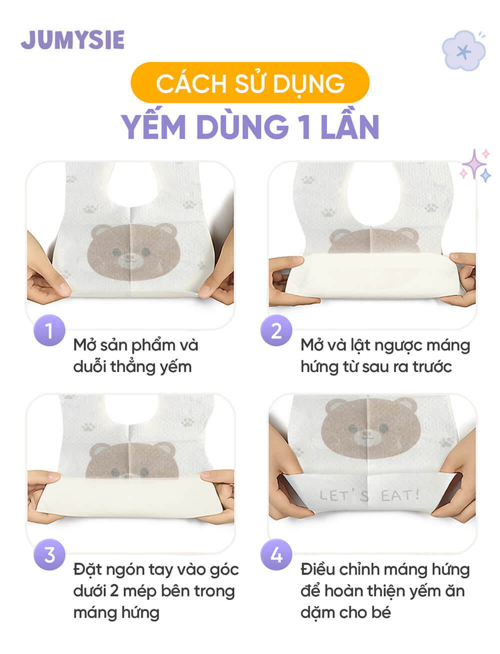 Hướng dẫn sử dụng yếm ăn dặm dùng 1 lần Jumysie