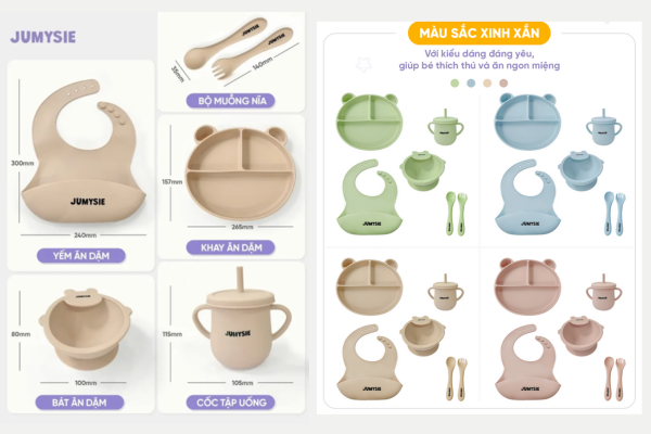Bộ dụng cụ ăn dặm Silicone 6 món Jumysie