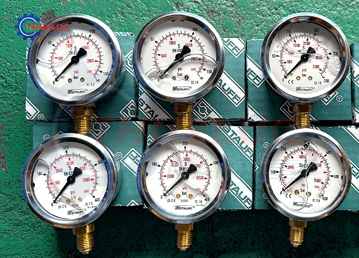 Đồng hồ đo áp suất thủy lực Stauff 0–400 bar chính hãng – Thủy Lực Mart